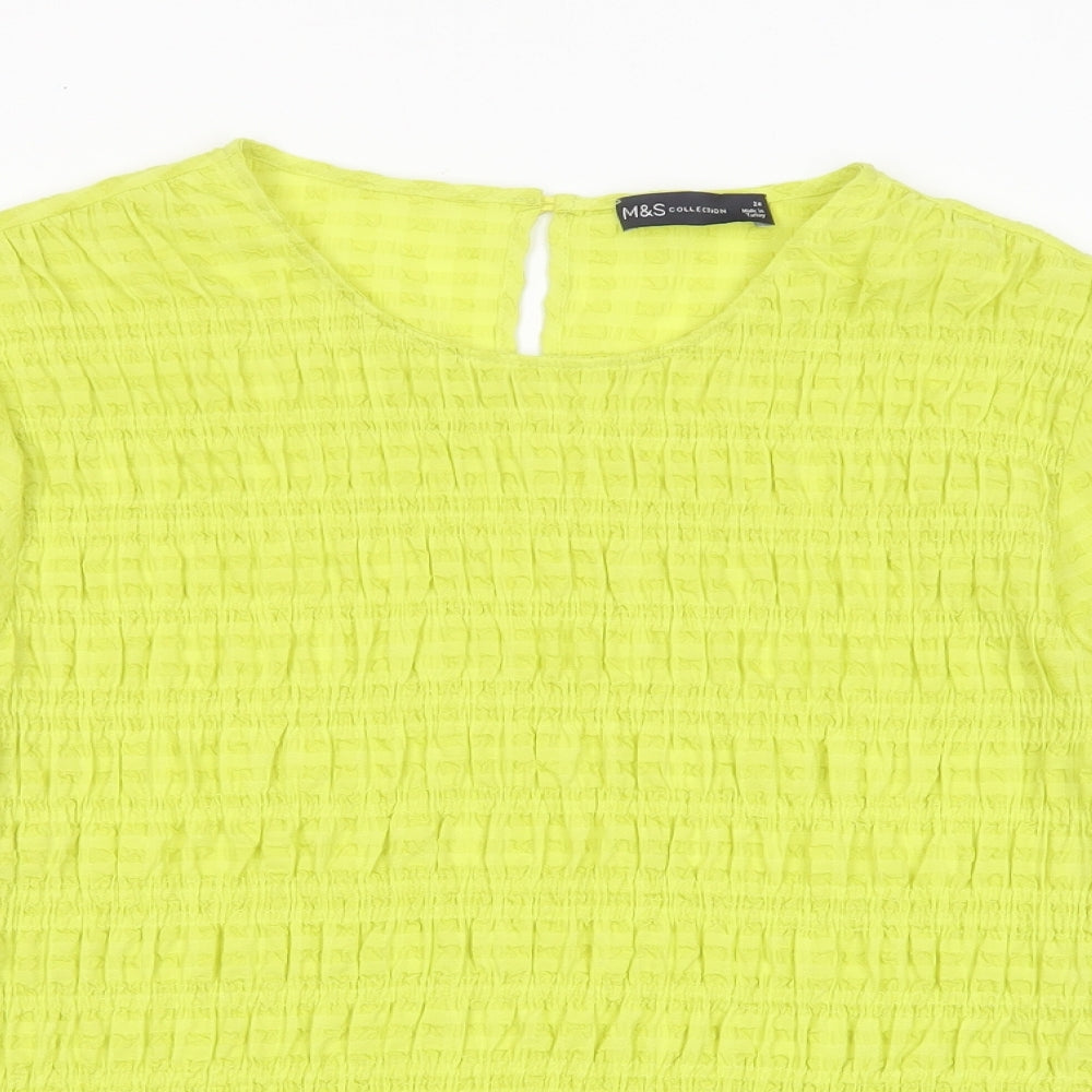 Marks and Spencer Womens Green Polyester Basic Blouse Size 24 Roll Neck - Pleated, Embroided