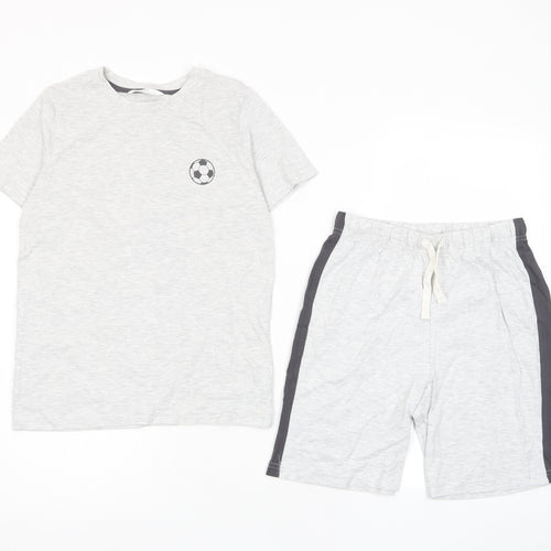Marks and Spencer Boys Grey Solid Cotton Pyjama Set Size 9-10 Years Pullover - Football