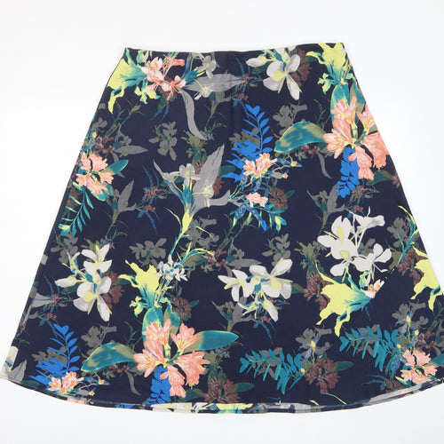 Classic Womens Multicoloured Floral Polyester A-Line Skirt Size 18