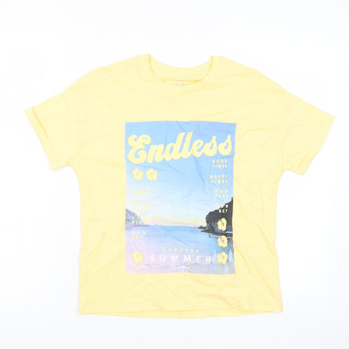 Marks and Spencer Boys Yellow Cotton Basic T-Shirt Size 10-11 Years Crew Neck Pullover - Summer