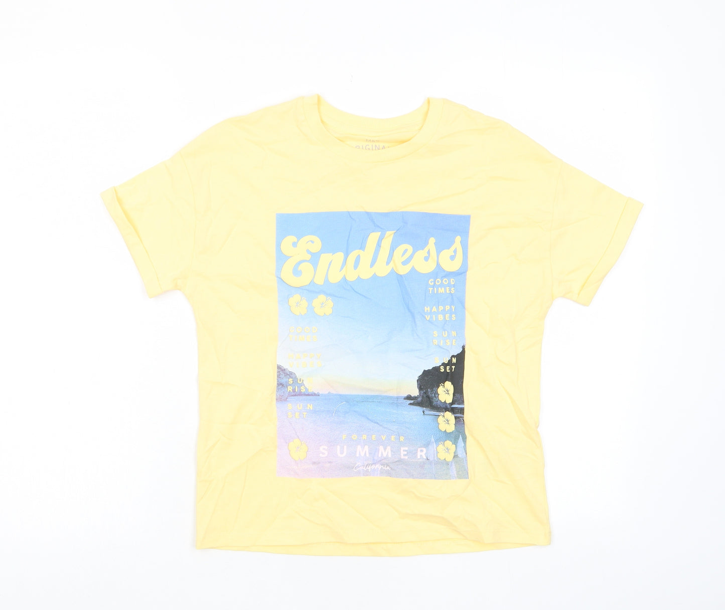 Marks and Spencer Boys Yellow Cotton Basic T-Shirt Size 10-11 Years Crew Neck Pullover - Summer