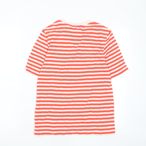 Marks and Spencer Womens Red Striped Cotton Basic T-Shirt Size 8 Crew Neck