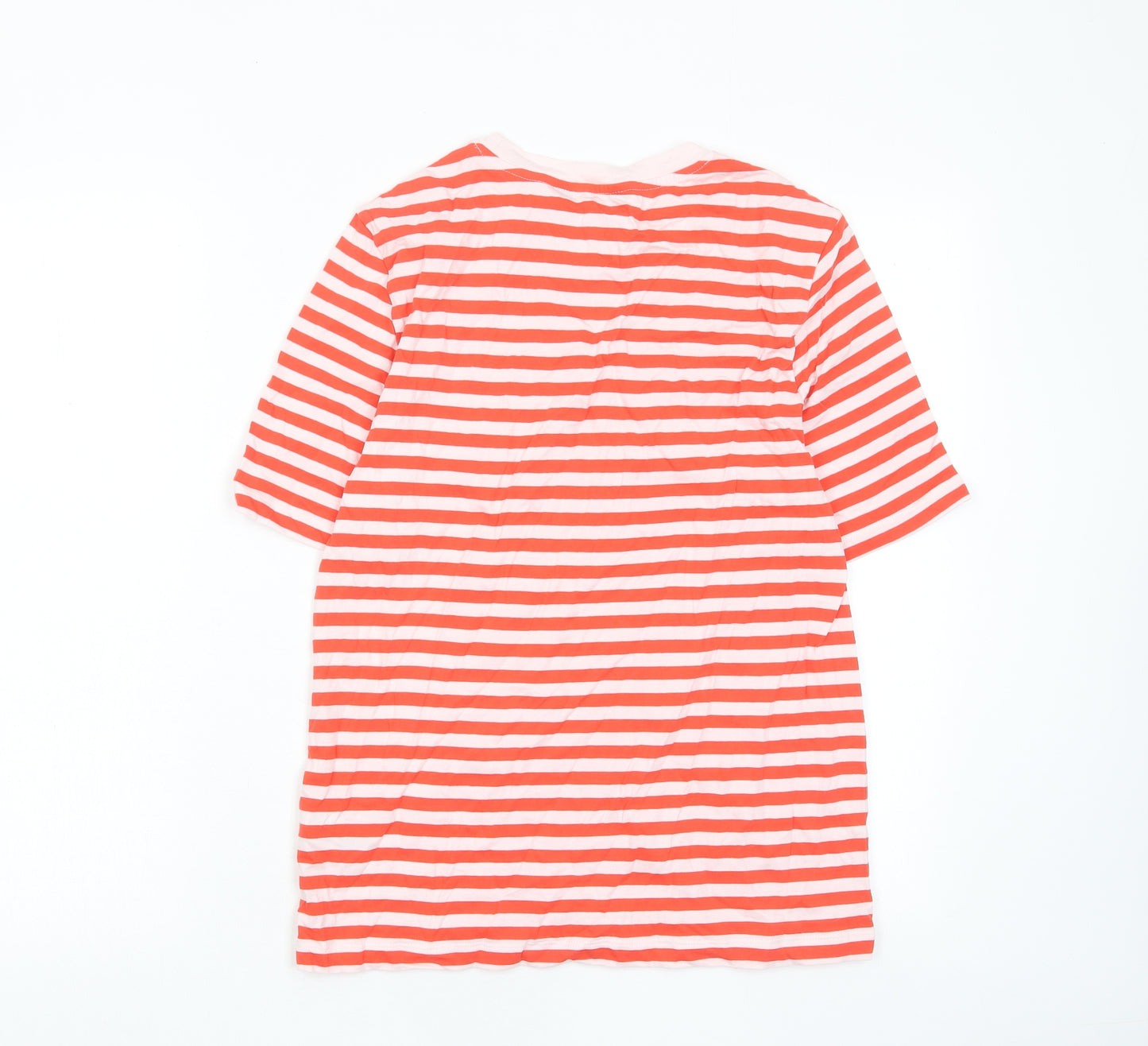 Marks and Spencer Womens Red Striped Cotton Basic T-Shirt Size 8 Crew Neck