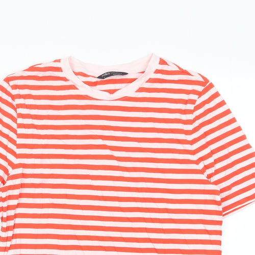 Marks and Spencer Womens Red Striped Cotton Basic T-Shirt Size 8 Crew Neck