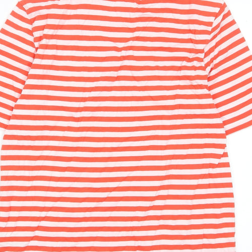 Marks and Spencer Womens Red Striped Cotton Basic T-Shirt Size 8 Crew Neck