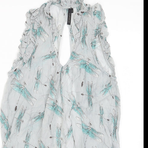 Topshop Womens Grey Geometric Viscose Basic Tank Size 10 V-Neck - Dragon Fly