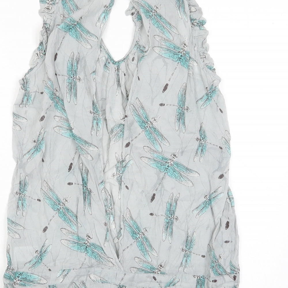 Topshop Womens Grey Geometric Viscose Basic Tank Size 10 V-Neck - Dragon Fly