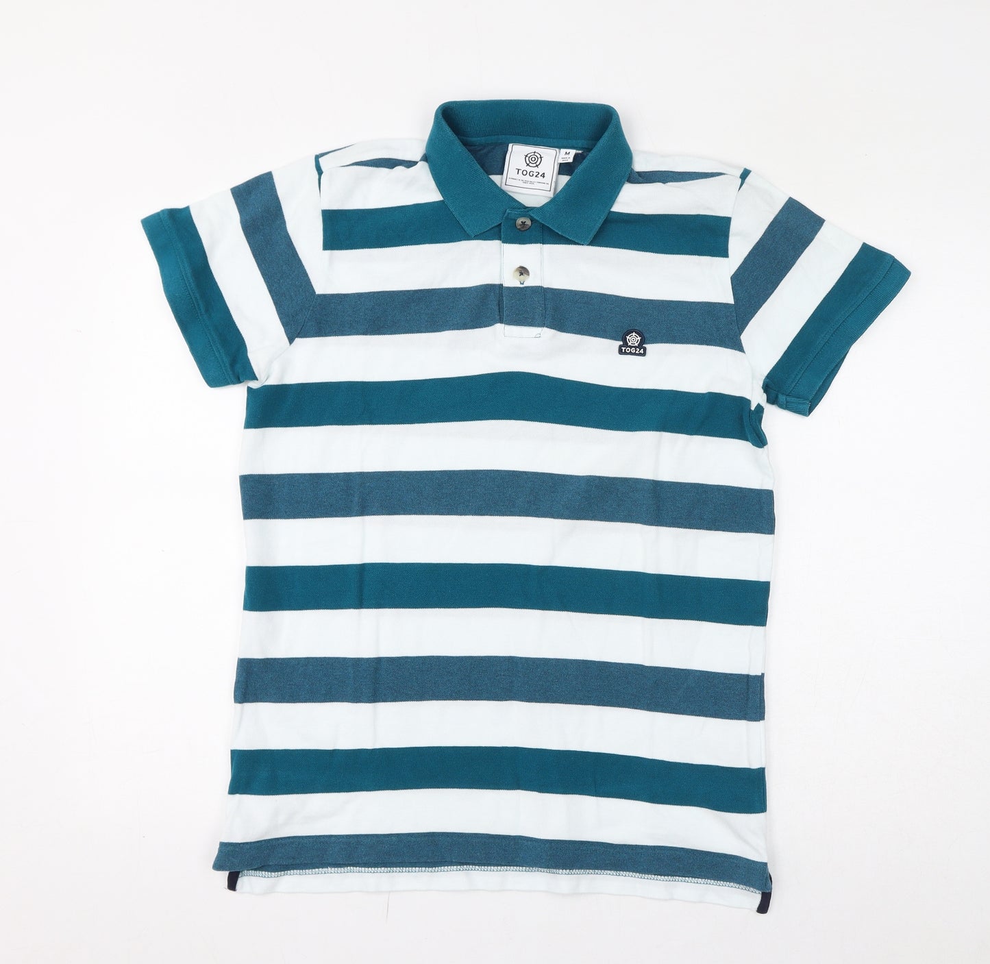 TOG24 Mens Blue Striped Cotton Polo Size M Collared Pullover