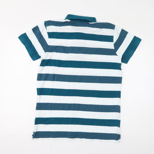 TOG24 Mens Blue Striped Cotton Polo Size M Collared Pullover