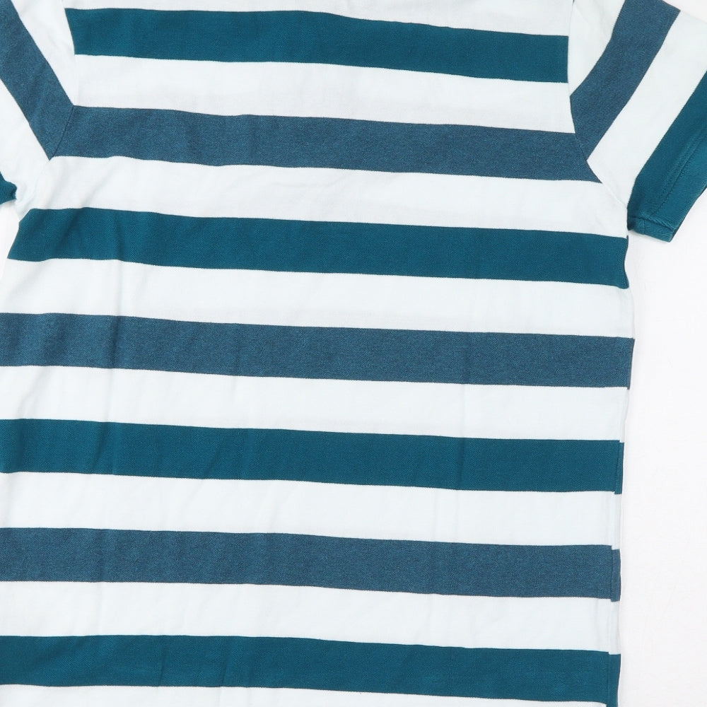 TOG24 Mens Blue Striped Cotton Polo Size M Collared Pullover