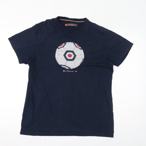 Ben Sherman Mens Blue Cotton T-Shirt Size L Round Neck - Football