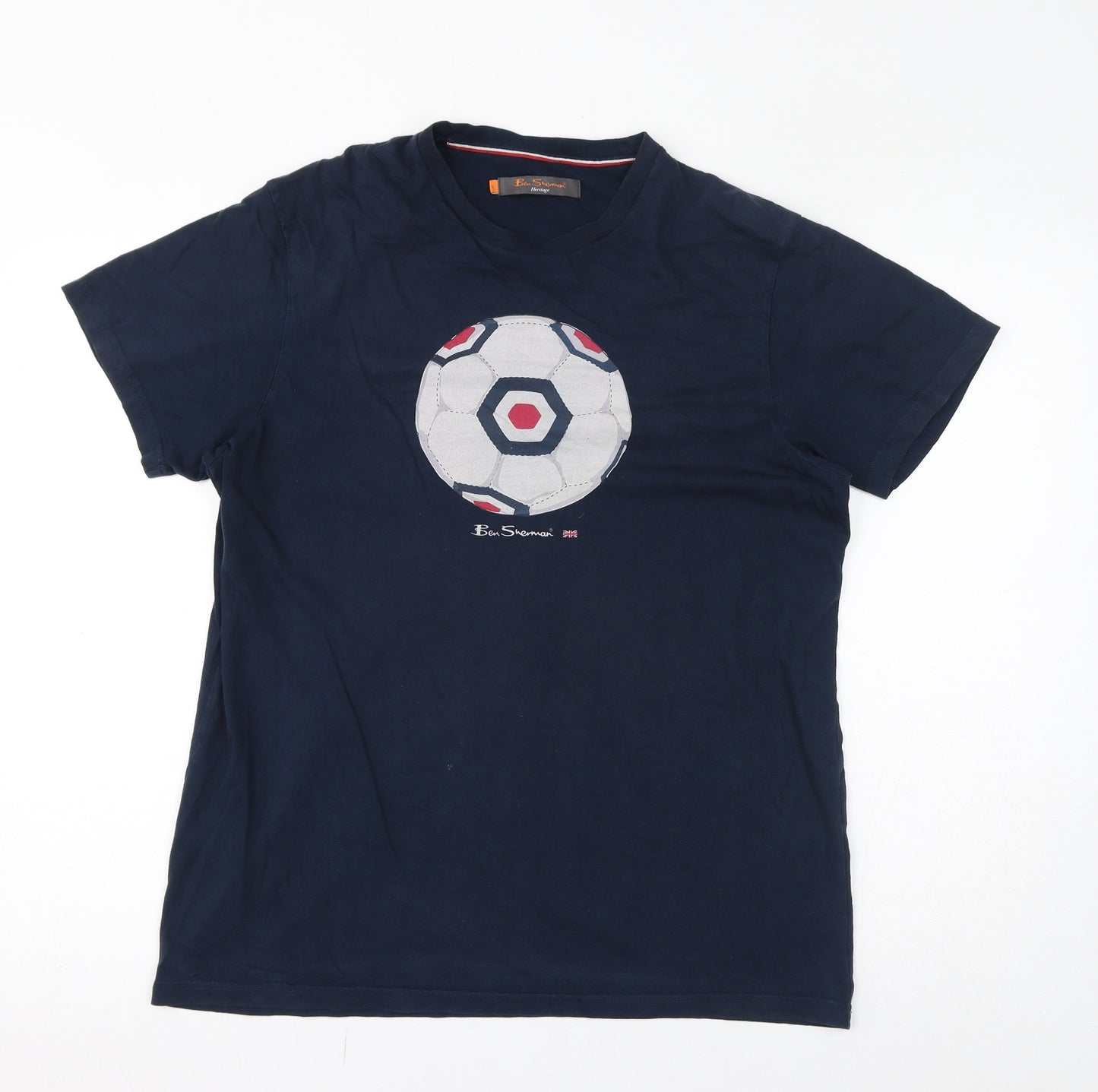 Ben Sherman Mens Blue Cotton T-Shirt Size L Round Neck - Football