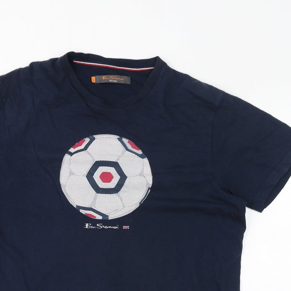 Ben Sherman Mens Blue Cotton T-Shirt Size L Round Neck - Football