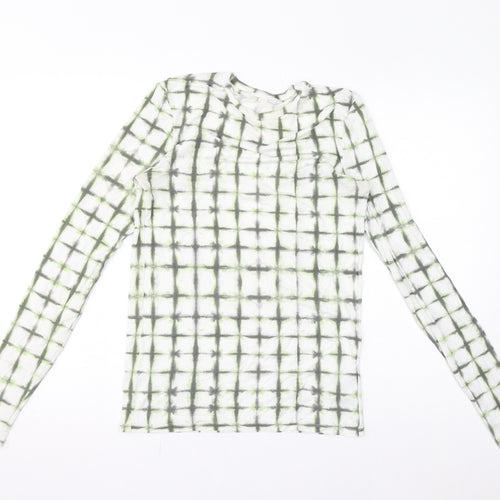 COS Womens Green Check Lyocell Basic T-Shirt Size M Round Neck