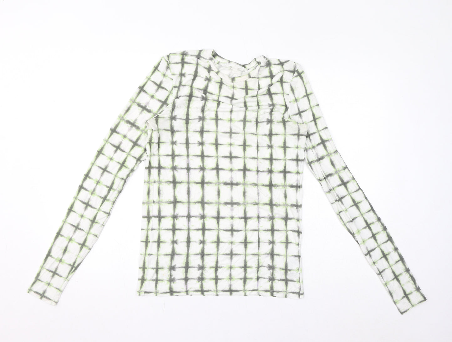 COS Womens Green Check Lyocell Basic T-Shirt Size M Round Neck