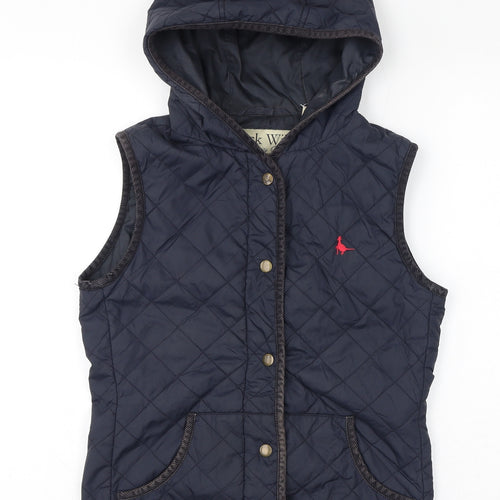 Jack Wills Womens Blue Gilet Jacket Size 8 Button - Quilted, Hooded