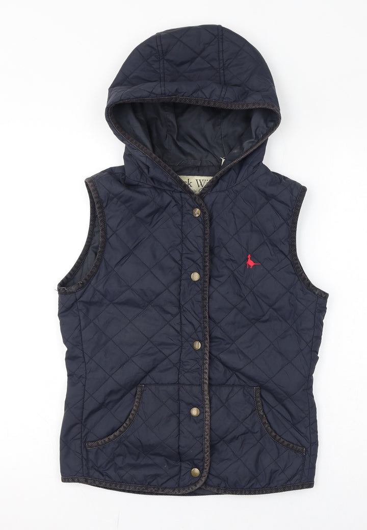 Jack Wills Womens Blue Gilet Jacket Size 8 Button - Quilted, Hooded