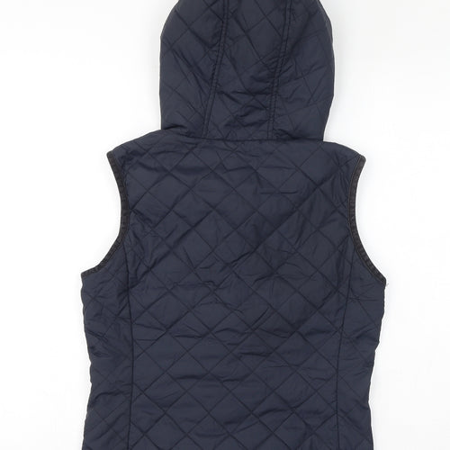 Jack Wills Womens Blue Gilet Jacket Size 8 Button - Quilted, Hooded