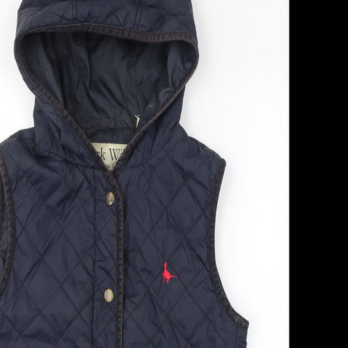 Jack Wills Womens Blue Gilet Jacket Size 8 Button - Quilted, Hooded