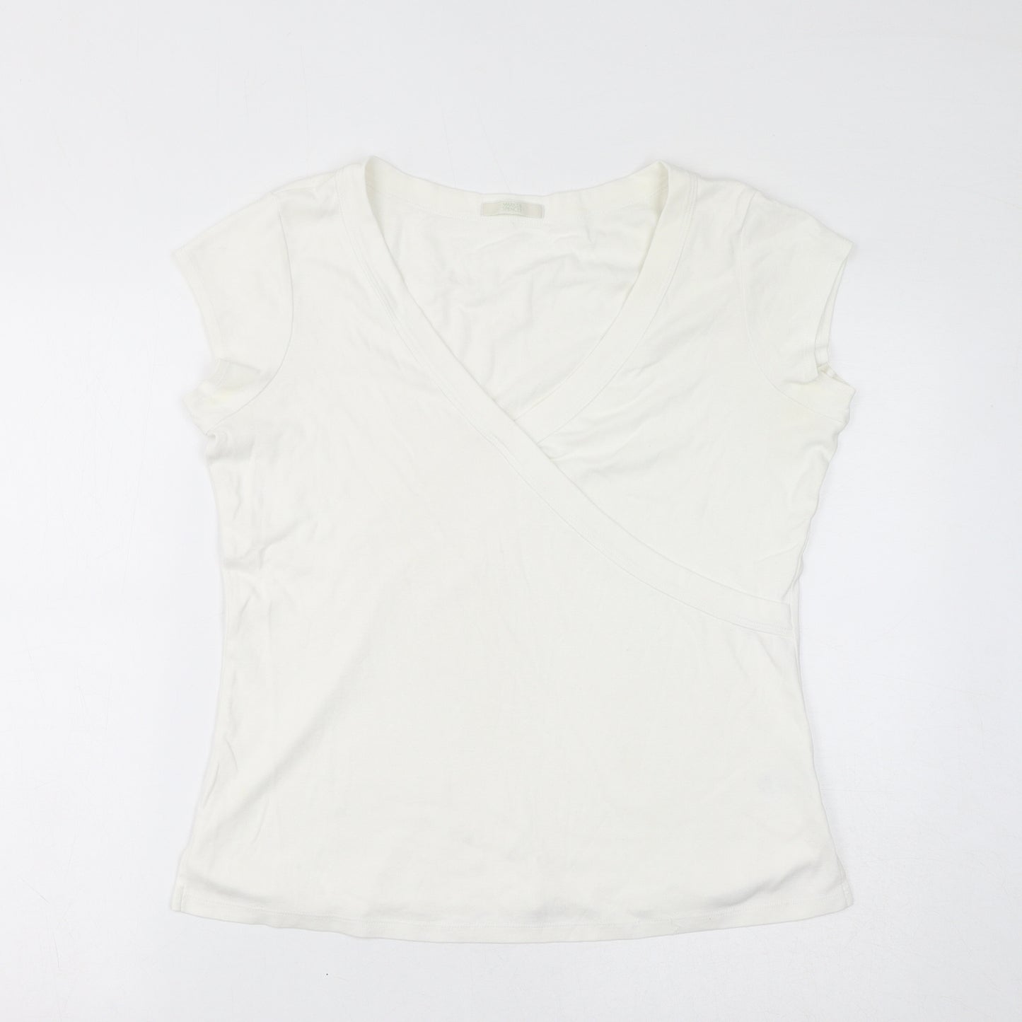 Marks and Spencer Womens White Cotton Basic T-Shirt Size 18 V-Neck