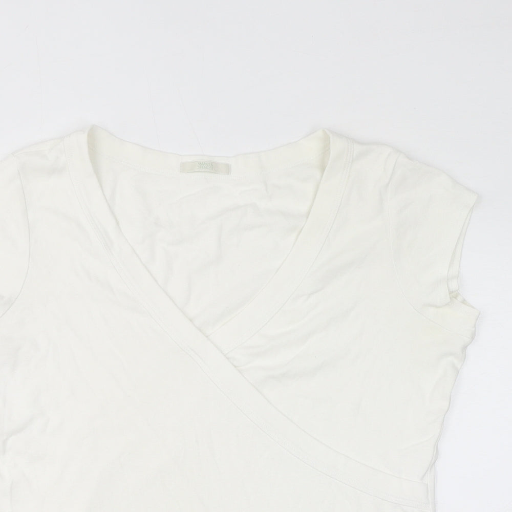 Marks and Spencer Womens White Cotton Basic T-Shirt Size 18 V-Neck