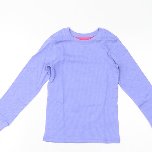 Marks and Spencer Girls Purple Cotton Basic T-Shirt Size 6-7 Years Round Neck Pullover