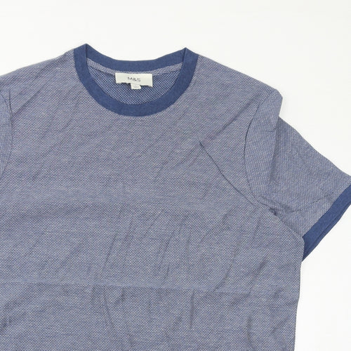 Marks and Spencer Mens Blue Cotton T-Shirt Size L Crew Neck