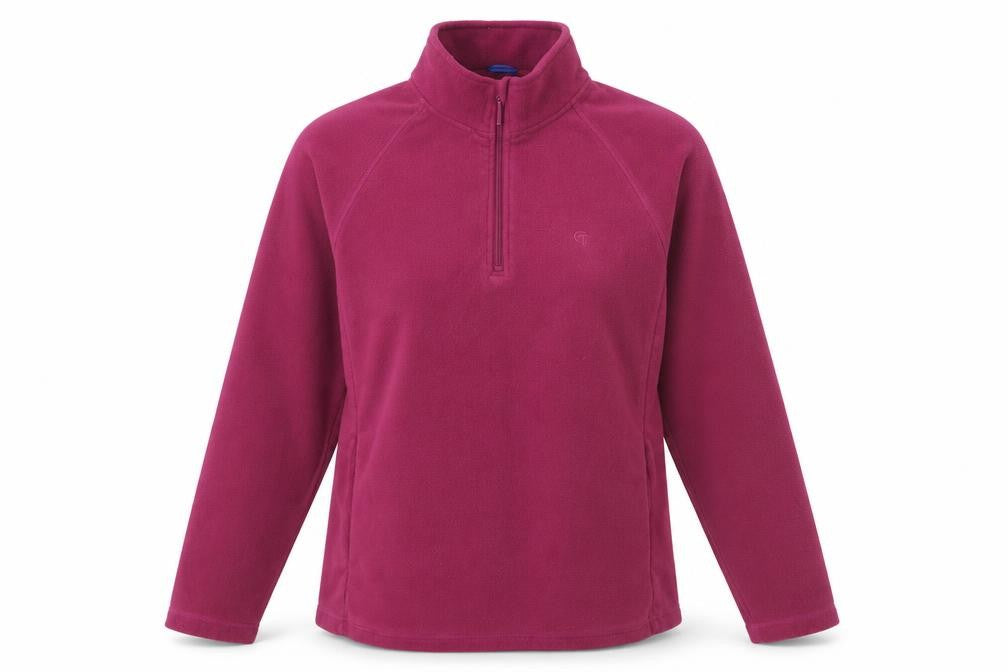 Front view of Cotton Traders women’s pink polyester pullover sweatshirt, size M, pullover - pockets