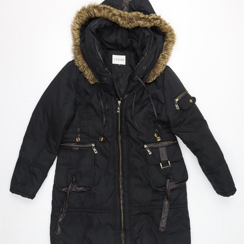 J. Stars Womens Black Parka Coat Size XL Zip - Faux Fur Hood