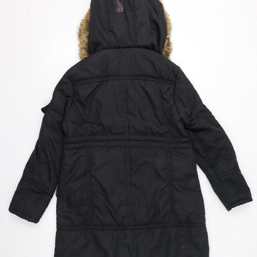J. Stars Womens Black Parka Coat Size XL Zip - Faux Fur Hood