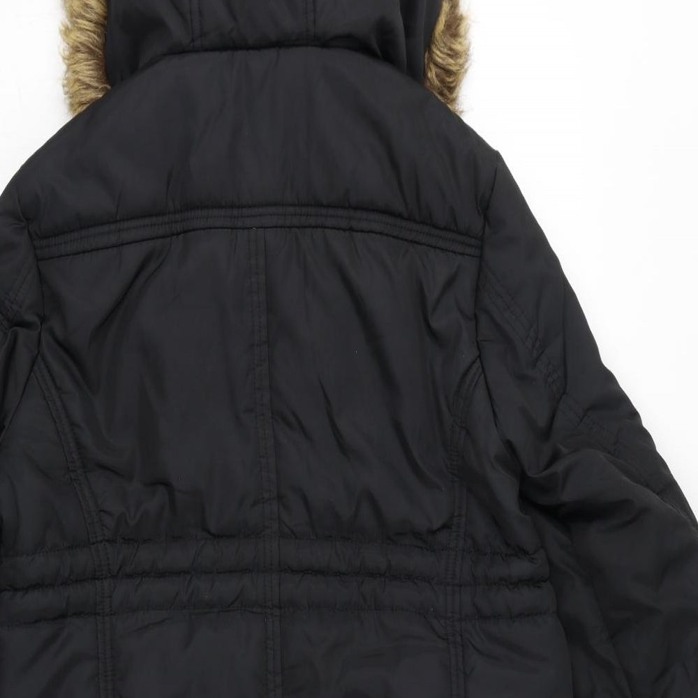 J. Stars Womens Black Parka Coat Size XL Zip - Faux Fur Hood