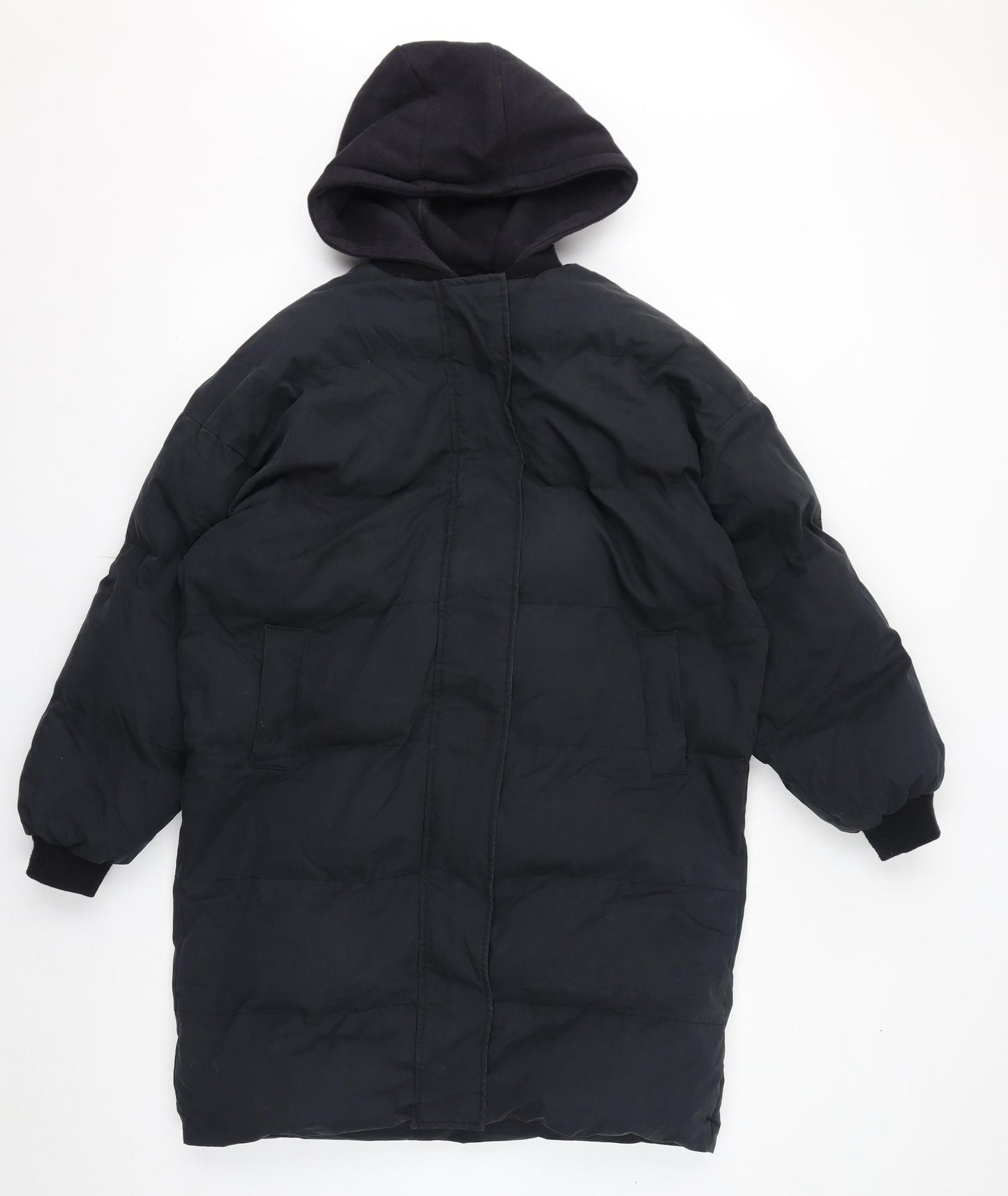 Missguided Womens Black Quilted Coat Size 6 Zip - Hooded