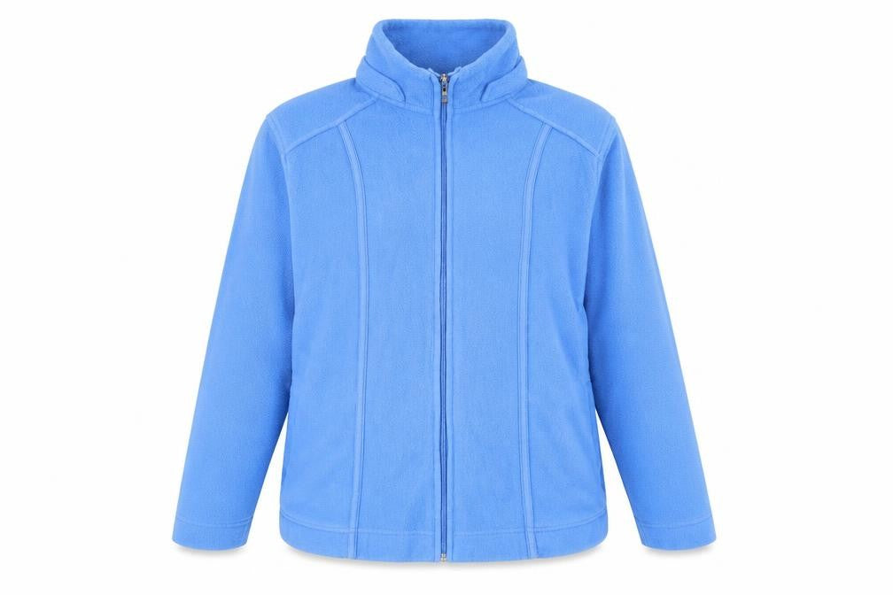 Front view of EWM women’s blue jacket, size UK 14, zip -, size UK 14-16
