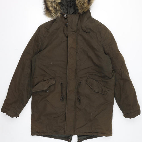 Admiral Womens Green Parka Coat Size M Zip - Faux Fur Hood