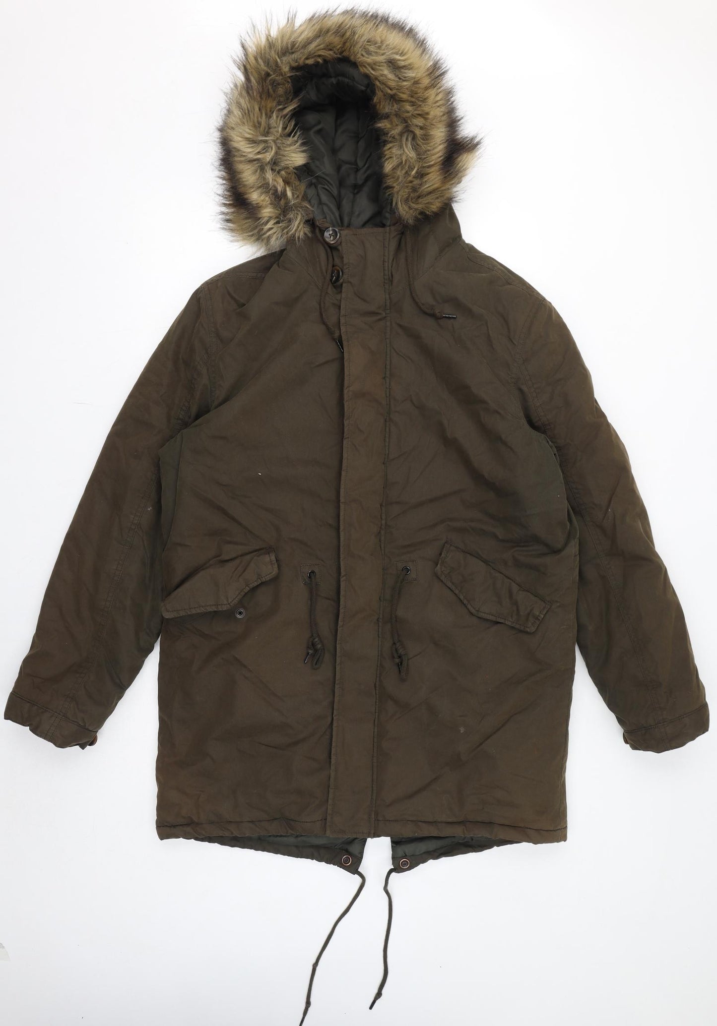 Admiral Womens Green Parka Coat Size M Zip - Faux Fur Hood