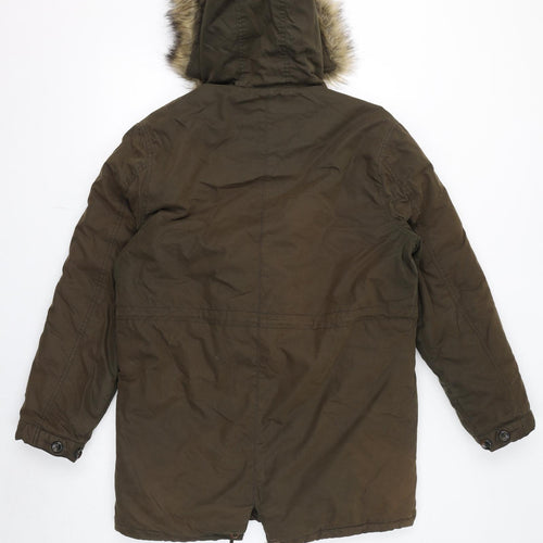 Admiral Womens Green Parka Coat Size M Zip - Faux Fur Hood