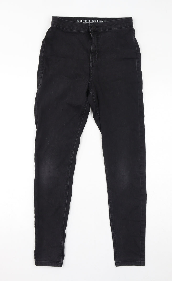 Marks and Spencer Womens Black Cotton Skinny Jeans Size 10 L28 in Regular Zip - Super Skinny