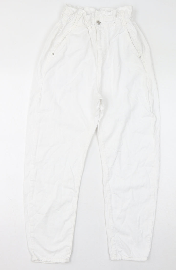 Zara Womens White Cotton Mom Jeans Size 4 L25 in Regular Zip