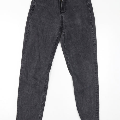 Topshop Womens Black Cotton Mom Jeans Size 26 L32 in Regular Zip - Distressed Hem