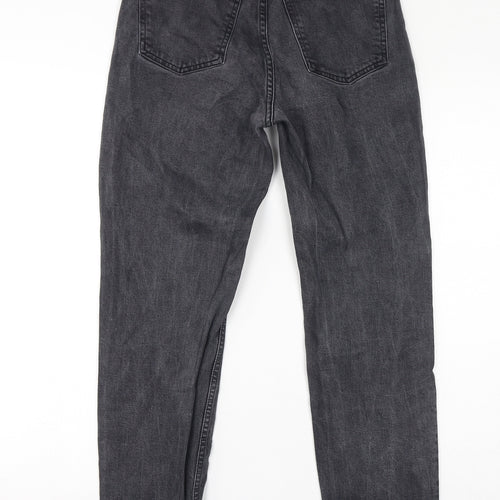 Topshop Womens Black Cotton Mom Jeans Size 26 L32 in Regular Zip - Distressed Hem