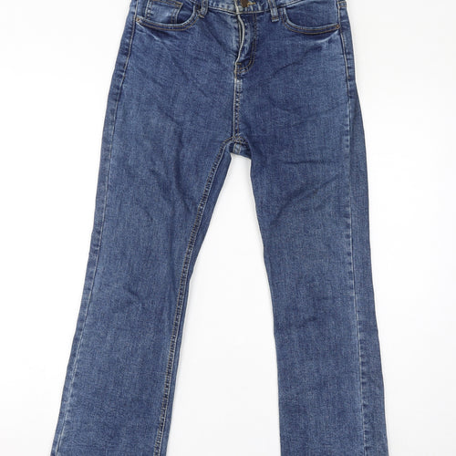 M Day Womens Blue Cotton Straight Jeans Size L L25 in Regular Zip - Distressed Hem