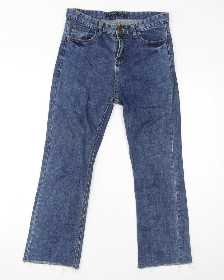 M Day Womens Blue Cotton Straight Jeans Size L L25 in Regular Zip - Distressed Hem