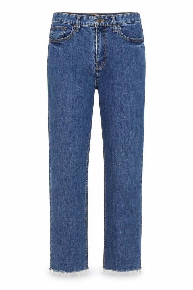 M Day Womens Blue Cotton Straight Jeans Size L L25 in Regular Zip - Distressed Hem