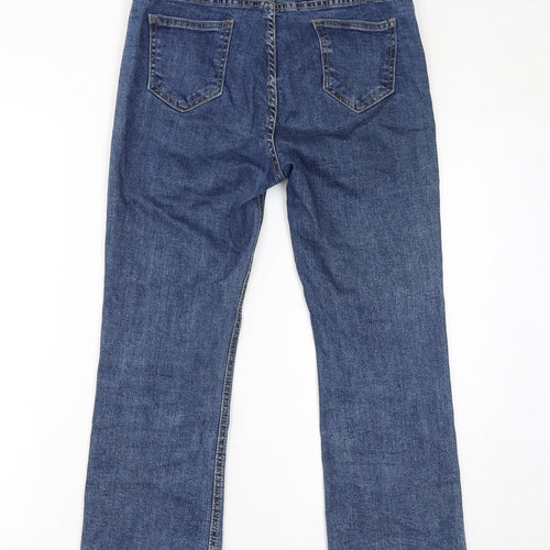 M Day Womens Blue Cotton Straight Jeans Size L L25 in Regular Zip - Distressed Hem
