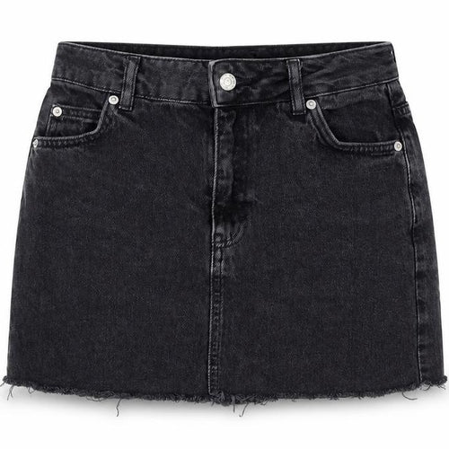 Topshop Womens Black Cotton A-Line Skirt Size 8 Zip - Distressed Hem