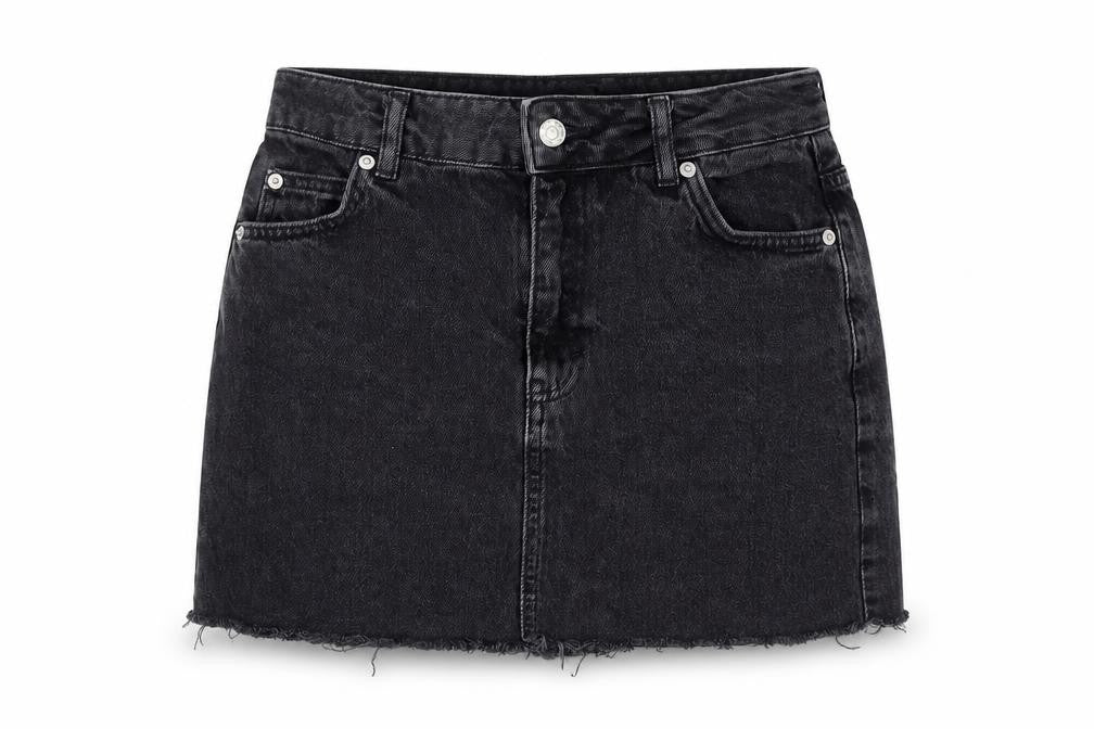 Topshop Womens Black Cotton A-Line Skirt Size 8 Zip - Distressed Hem
