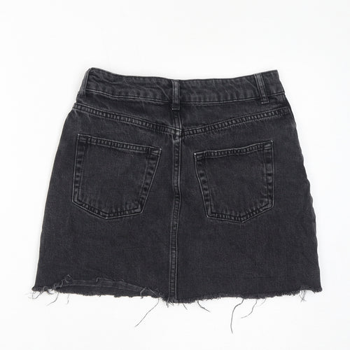 Topshop Womens Black Cotton A-Line Skirt Size 8 Zip - Distressed Hem