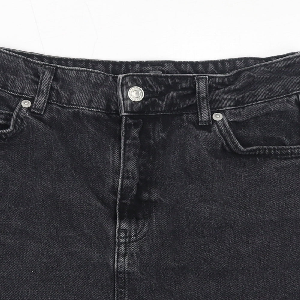 Topshop Womens Black Cotton A-Line Skirt Size 8 Zip - Distressed Hem