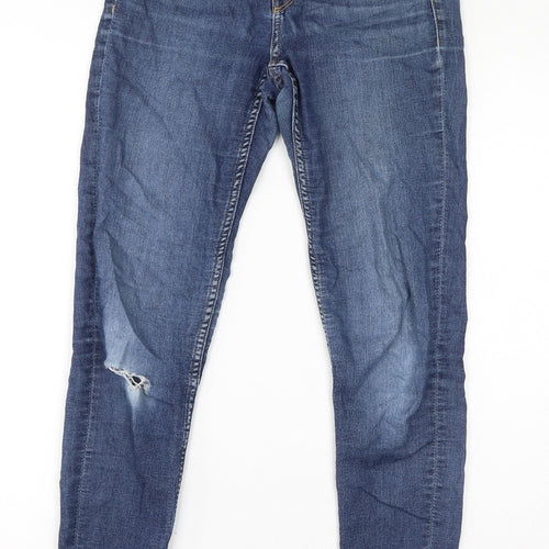 Divided by H&M Womens Blue Cotton Skinny Jeans Size 10 L28 in Regular Zip - Distressed Knee