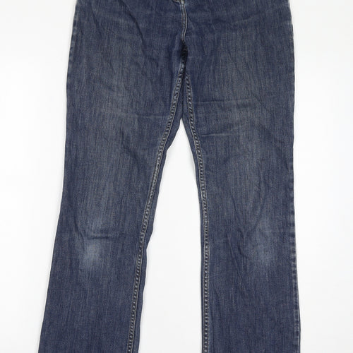 John Lewis Womens Blue Cotton Straight Jeans Size 12 L32 in Regular Zip